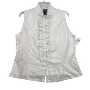 Clara Sunwoo NWT Womens Sleeveless Ruffle Button Front Top XL Ivory Linen Blend
